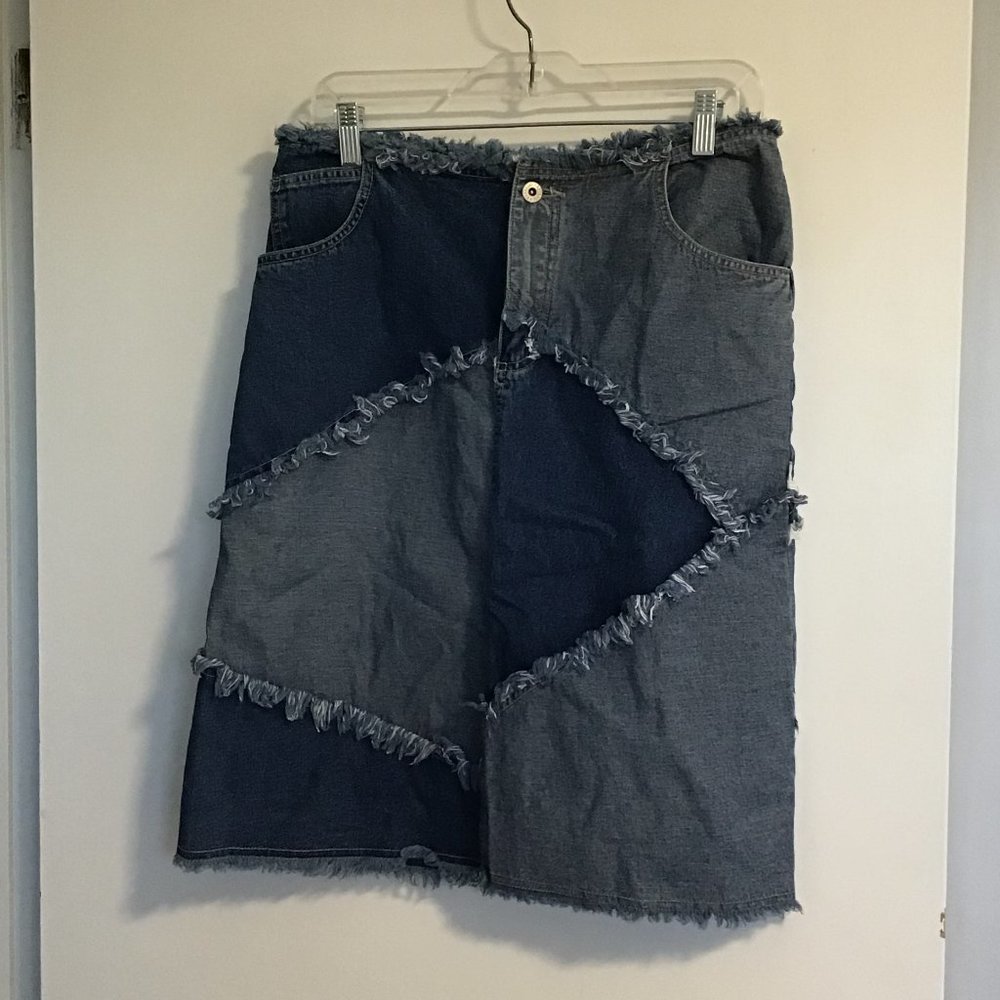 SUNSHINE Apparel Patchwork Denim Midi Skirt